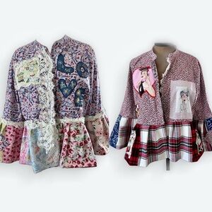 Handcrafted reversible floral jacket hand embroidered embellishments ruffle lace